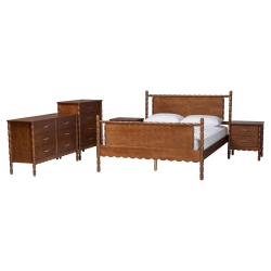 Baxton Studio Danette Bobbin Wood  5-Piece Bedroom Set, Queen
